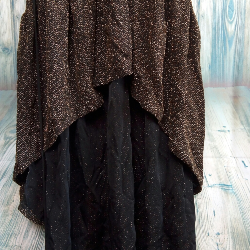UO Ecote high low halter blk & gold dress small - Picture 3 of 8